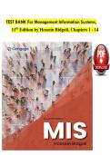 TEST BANK For Management Information Systems&comma; 11th Edition by Hossein Bidgoli&comma; Chapters 1 - 14
