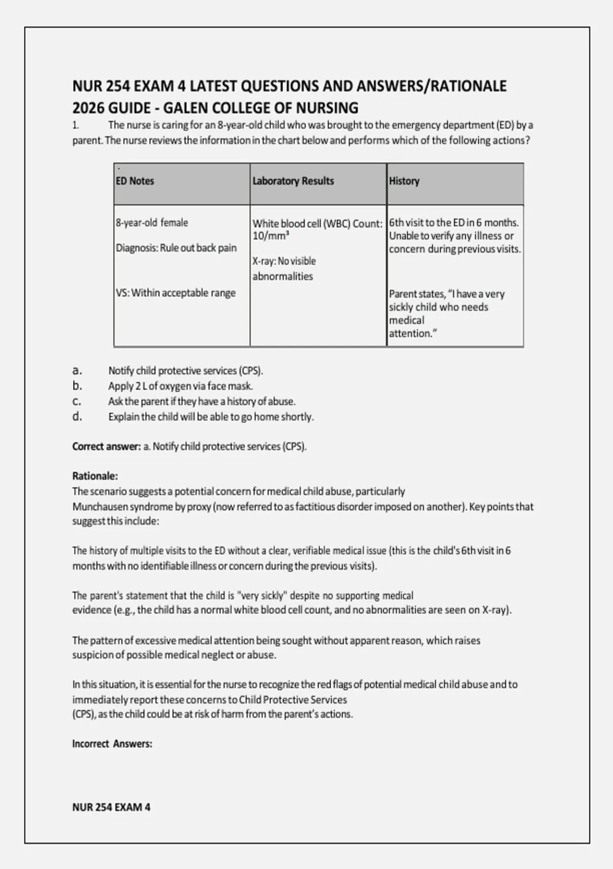 NUR 254 EXAM 4 LATEST QUESTIONS AND ANSWERS/RATIONALE 2026 GUIDE ...