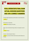 POOL OPERATOR'S FINAL EXAM ACTUAL 2026 QUESTIONS AND 100&percnt; CORRECT ANSWERS