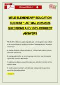MTLE ELEMENTARY EDUCATION SUBTEST 1 ACTUAL 2026 QUESTIONS AND 100&percnt; CORRECT ANSWERS