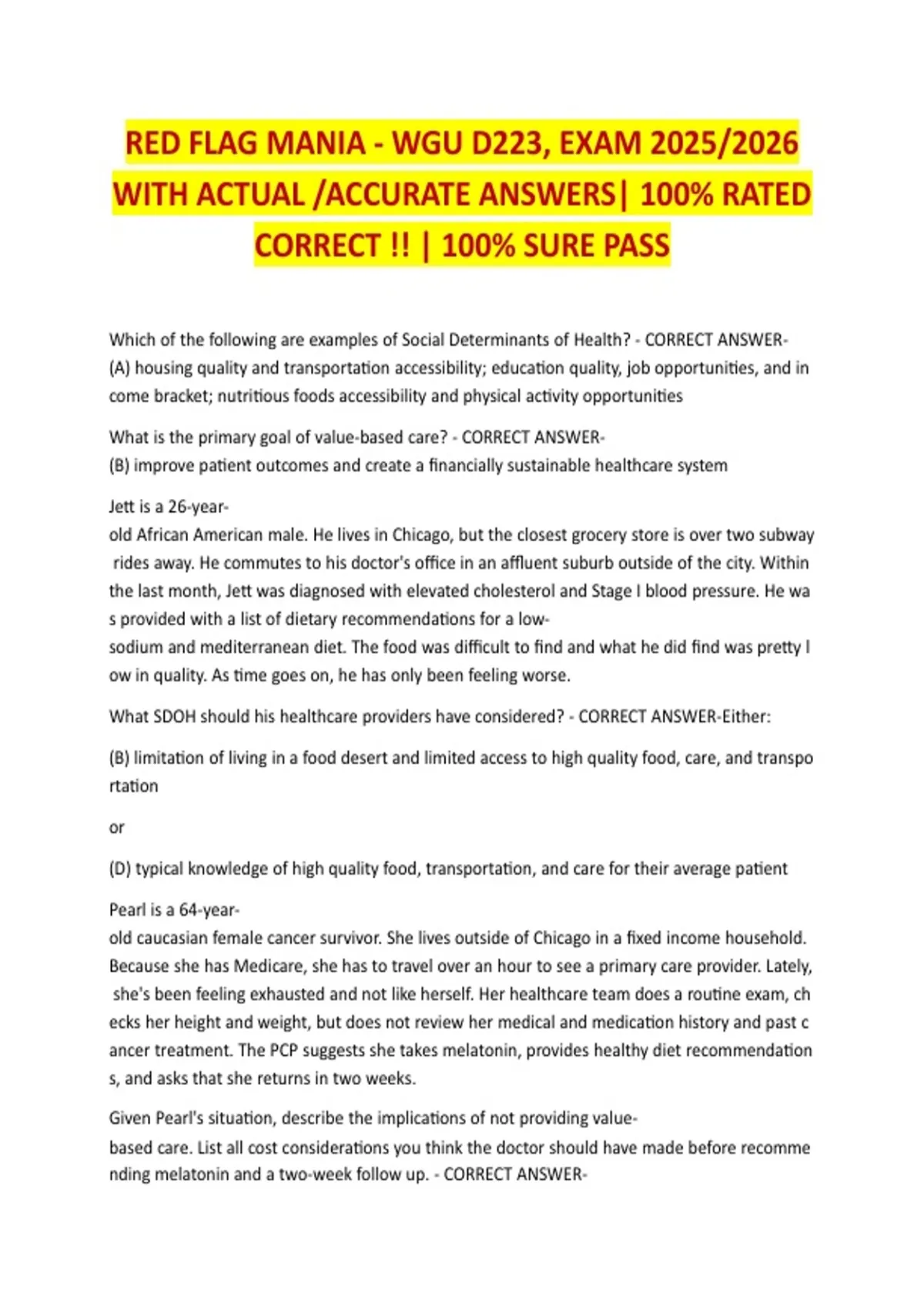 RED FLAG MANIA - WGU D223, EXAM 2025/2026 WITH ACTUAL /ACCURATE ANSWERS| 100% RATED CORRECT ...