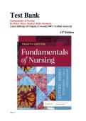 Fundamentals of Nursing 12th Edition Test Bank &ndash; Potter&comma; Perry&comma; Stockert&comma; Hall&comma; Ostendorf &ndash; All Chapters &vert; Verified Answers