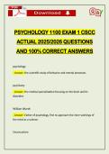 PSYCHOLOGY 1100 EXAM 1 CSCC ACTUAL 2026 QUESTIONS AND 100&percnt; CORRECT ANSWERS