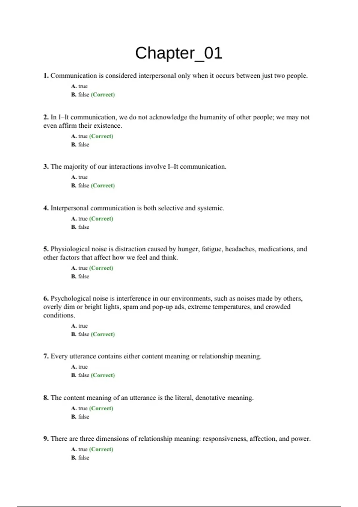 practice test bank questions, final exam : Interpersonal Communication ...