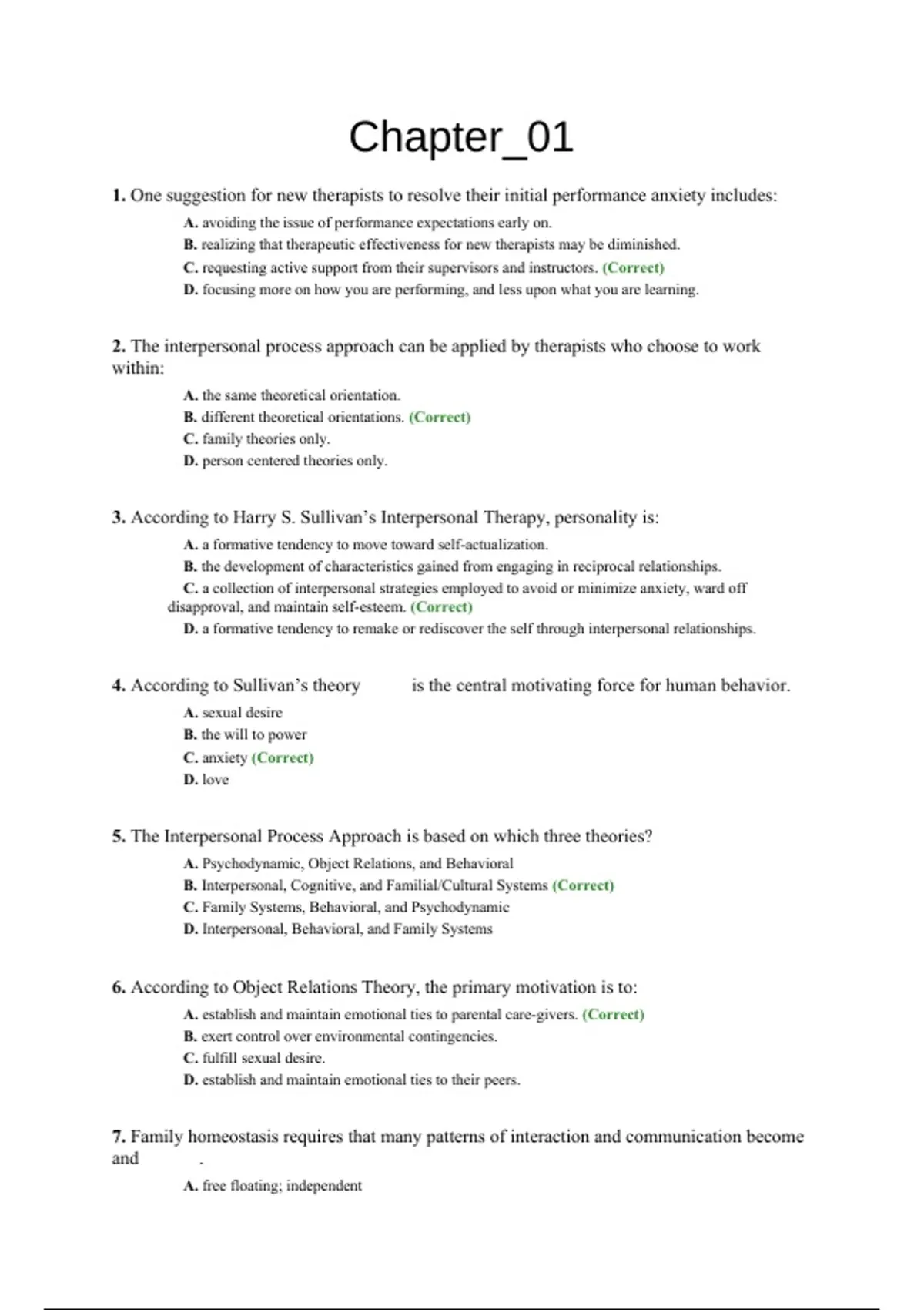 practice test bank questions, final exam : Interpersonal Process in ...