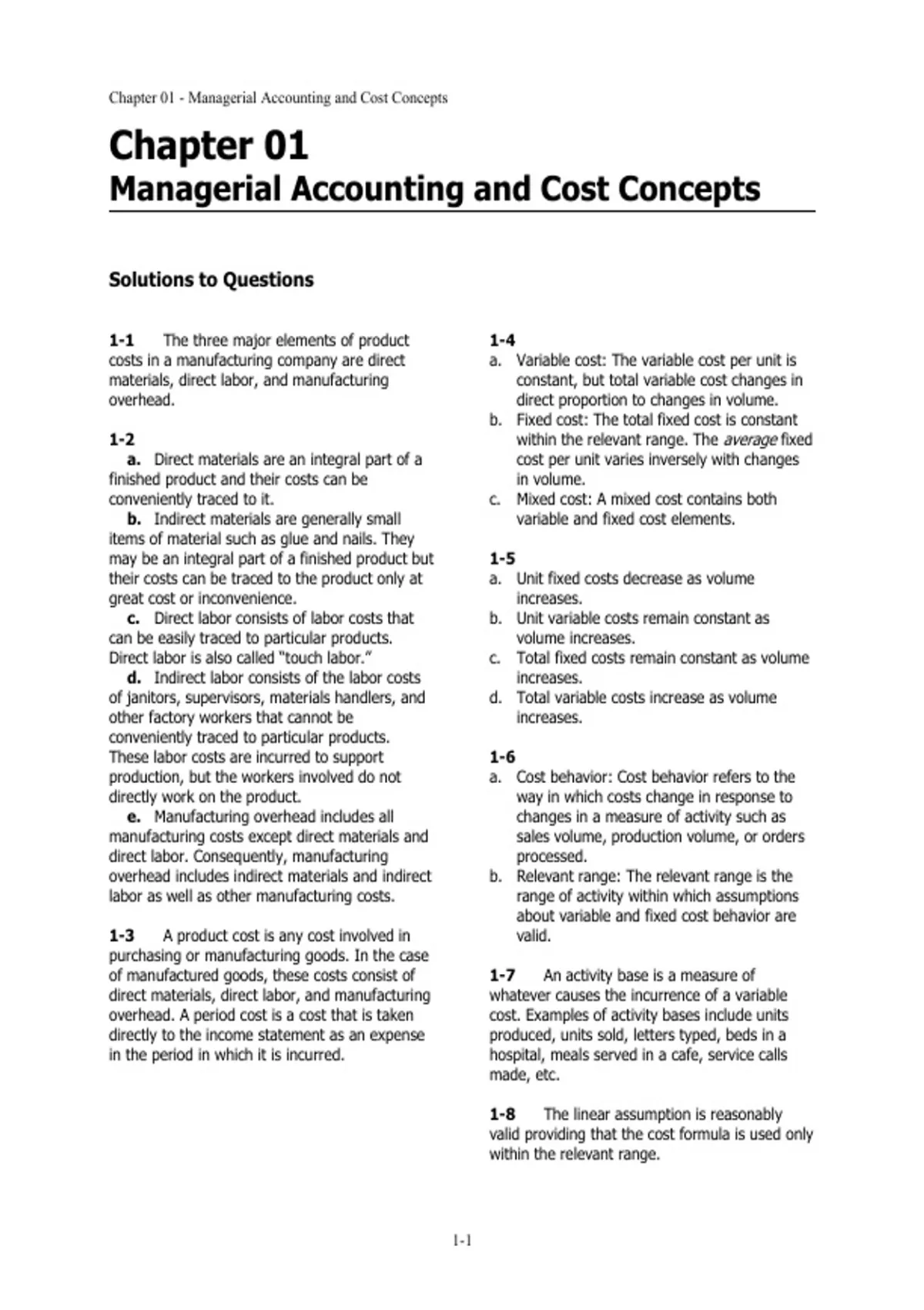 Summary solutions manual, textbook answers: Introduction To Managerial ...