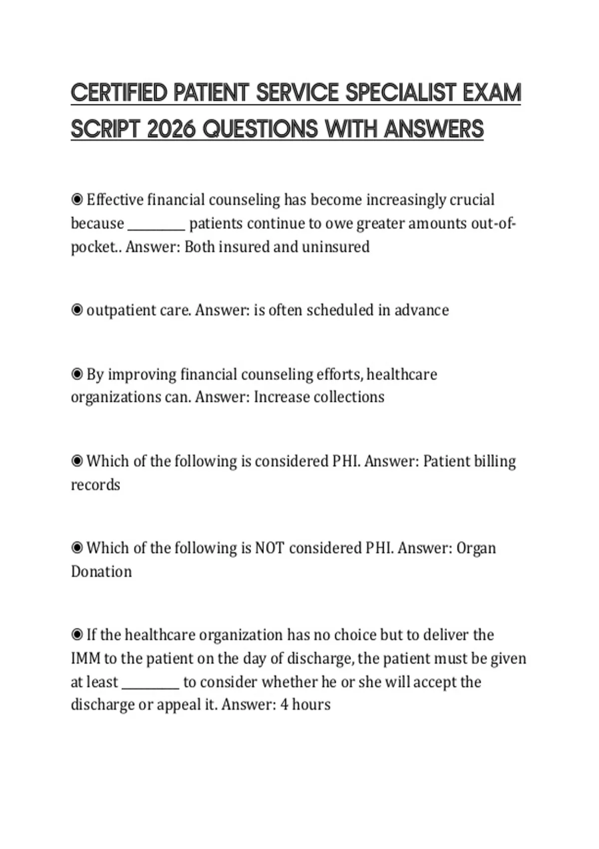 Pt Script Sample CERTIFIED PATIENT SERVICE SPECIALIST EXAM SCRIPT 2026 QUESTIONS WITH ...