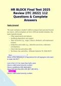HR BLOCK Final Test 2025 Review &lpar;ITC 2022&rpar; 112 Questions & Complete Answers 