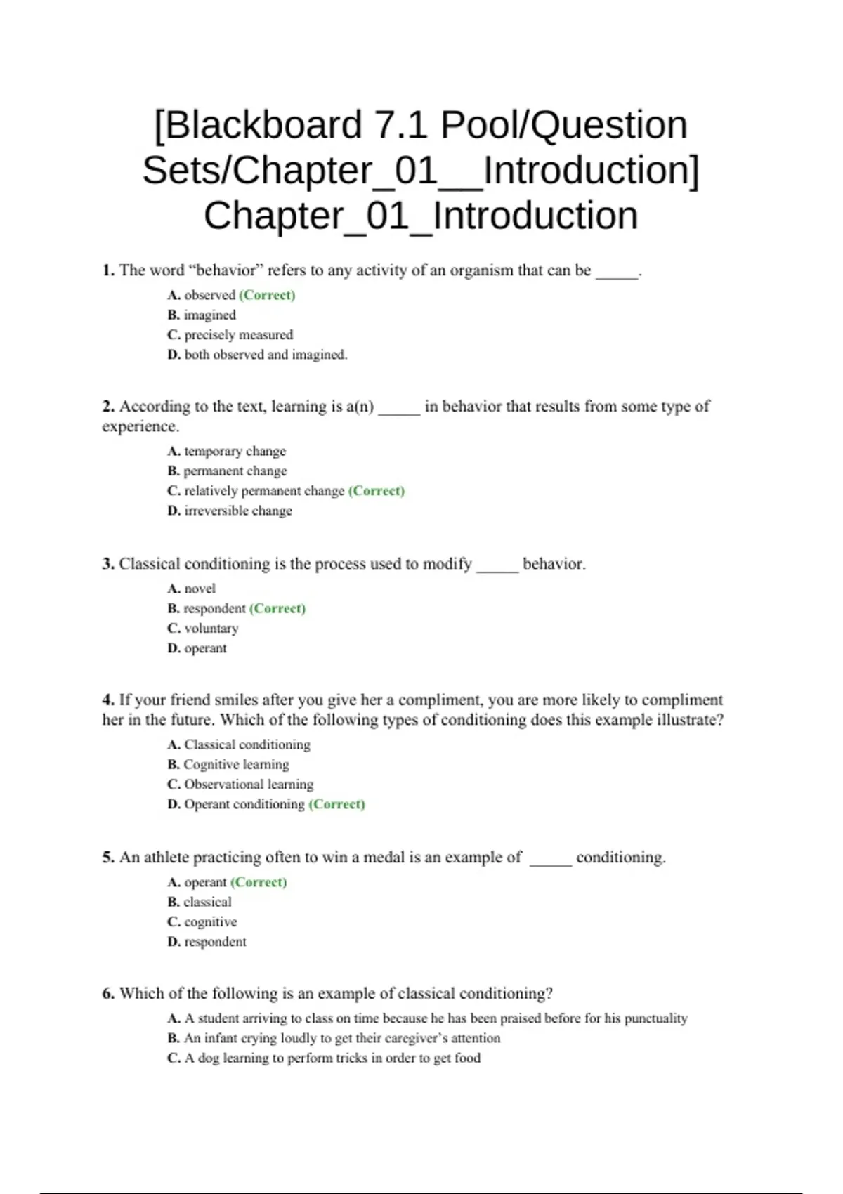 practice test bank questions, final exam : Introduction to Learning and ...