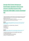 Georgia Real Estate Salesperson  Examination Questions And Correct  Answers &lpar;Verified Answers&rpar; Plus  Rationale 2026 Q&A&vert; Instant Download  Pdf