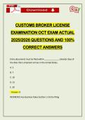CUSTOMS BROKER LICENSE EXAMINATION OCT EXAM ACTUAL 2026 QUESTIONS AND 100&percnt; CORRECT ANSWERS