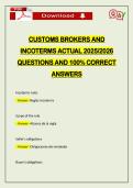 CUSTOMS BROKERS AND INCOTERMS ACTUAL 2026 QUESTIONS AND 100&percnt; CORRECT ANSWERS