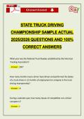 STATE TRUCK DRIVING CHAMPIONSHIP SAMPLE ACTUAL 2026 QUESTIONS AND 100&percnt; CORRECT ANSWERS