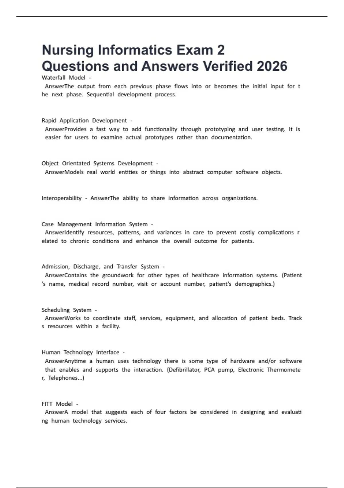 Nursing Informatics Exam 2 Questions and Answers Verified 2026 ...