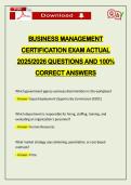 BUSINESS MANAGEMENT CERTIFICATION EXAM ACTUAL 2026 QUESTIONS AND 100&percnt; CORRECT ANSWERS