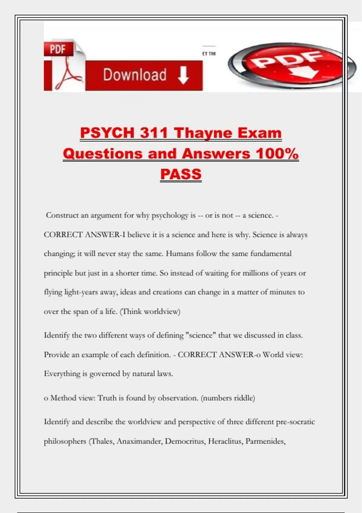 PSYCH 311 Thayne Exam Questions and Answers 100% PASS - PSYCH 311 ...