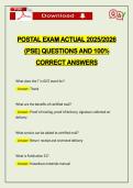 POSTAL EXAM ACTUAL 2026 &lpar;PSE&rpar; QUESTIONS AND 100&percnt; CORRECT ANSWERS