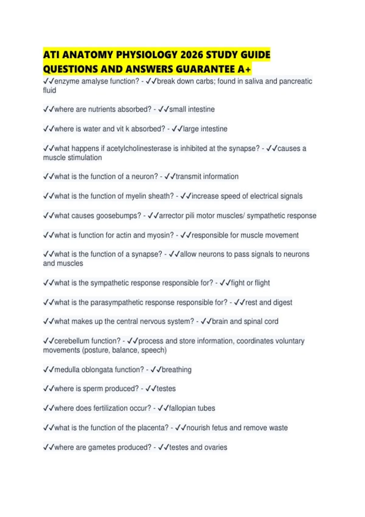 ATI ANATOMY PHYSIOLOGY 2026 STUDY GUIDE QUESTIONS AND ANSWERS GUARANTEE ...