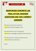 REINFORCED CONCRETE LAB FINAL ACTUAL 2026 QUESTIONS AND 100&percnt; CORRECT ANSWERS