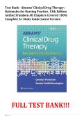 Test Bank - Abrams&rsquo; Clinical Drug Therapy&colon; Rationales for Nursing Practice&comma; 13th Edition Author&colon;Frandsen All Chapters Covered 100&percnt; Complete A&plus; Study Guide Latest Version