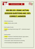 ASU BIO 201&colon; EXAM 3 ACTUAL 2026 QUESTIONS AND 100&percnt; CORRECT ANSWERS