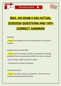 BIOL 345 EXAM 3 ASU ACTUAL 2026 QUESTIONS AND 100&percnt; CORRECT ANSWERS