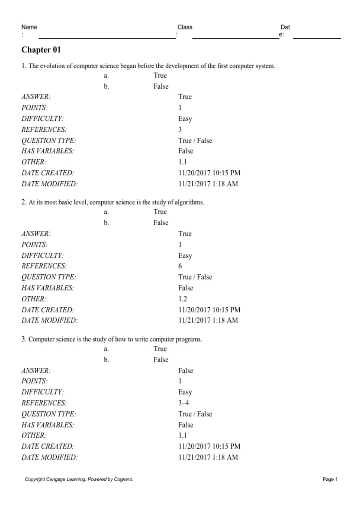 practice test bank questions, final exam : Invitation to Computer ...