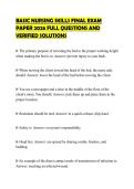BASIC NURSING SKILLS FINAL EXAM PAPER 2026 FULL QUESTIONS AND VERIFIED SOLUTIONS