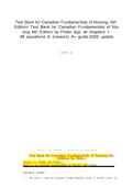 Test Bank for Canadian Fundamentals of Nursing&comma; 6th Edition&vert; Test Bank for Canadian Fundamentals of Nursing 6th Edition by Potter > all chapters 1-48 &lpar;questions & answers&rpar; A&plus; guide&period;