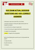 HUC EXAM ACTUAL 2026 QUESTIONS AND 100&percnt; CORRECT ANSWERS