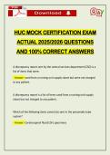 HUC MOCK CERTIFICATION EXAM ACTUAL 2026 QUESTIONS AND 100&percnt; CORRECT ANSWERS
