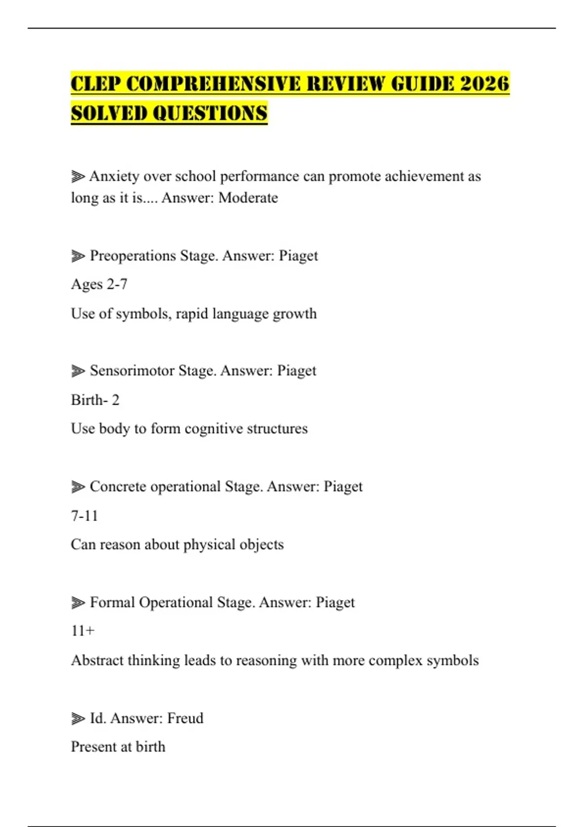 CLEP COMPREHENSIVE REVIEW GUIDE 2026 SOLVED QUESTIONS - CLEP - Stuvia US