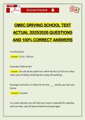 CMSC DRIVING SCHOOL TEST ACTUAL 2026 QUESTIONS AND 100&percnt; CORRECT ANSWERS