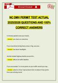 NC DMV PERMIT TEST ACTUAL 2026 QUESTIONS AND 100&percnt; CORRECT ANSWERS