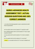 NUR631-ADVANCED HEALTH ASSESSMENT TEST 1 ACTUAL 2026 QUESTIONS AND 100&percnt; CORRECT ANSWERS