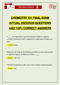 CHEMISTRY 101 FINAL EXAM ACTUAL 2026 QUESTIONS AND 100&percnt; CORRECT ANSWER
