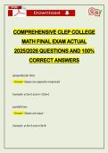 COMPREHENSIVE CLEP COLLEGE MATH FINAL EXAM ACTUAL 2026 QUESTIONS AND 100&percnt; CORRECT ANSWERS