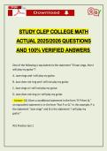 STUDY CLEP COLLEGE MATH ACTUAL 2026 QUESTIONS AND 100&percnt; VERIFIED ANSWERS