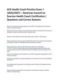 ACE Health Coach Practice Exam 1  &lpar;2026&sol;2027&rpar; &ndash; American Council on  Exercise Health Coach Certification &vert;  Questions and Correct Answers 