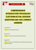 COMPREHENSIVE INTRODUCTORY PSYCHOLOGY CLEP EXAM ACTUAL 2026 QUESTIONS AND 100&percnt; CORRECT ANSWERS