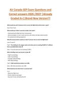 Air Canada SEP Exam Questions and  Correct answers 2026 &sol;2027 &vert;Already  Graded A&plus;&vert;&vert;Brand New Version&excl;&excl;&excl;