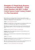 Hemisphere IV Rapid Stroke Response Certification Exam 2026&sol;2027 &ndash; Actual Exam- Questions with 100&percnt; Verified Correct Answers Latest Version &vert; Graded A&plus; &vert; Pass Guaranteed