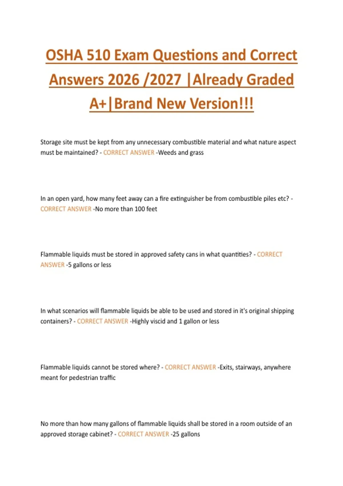 OSHA 510 Exam Questions and Correct Answers 2026 /2027 |Already Graded ...