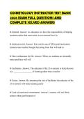 COSMETOLOGY INSTRUCTOR TEST BANK 2026 EXAM FULL QUESTIONS AND COMPLETE SOLVED ANSWERS