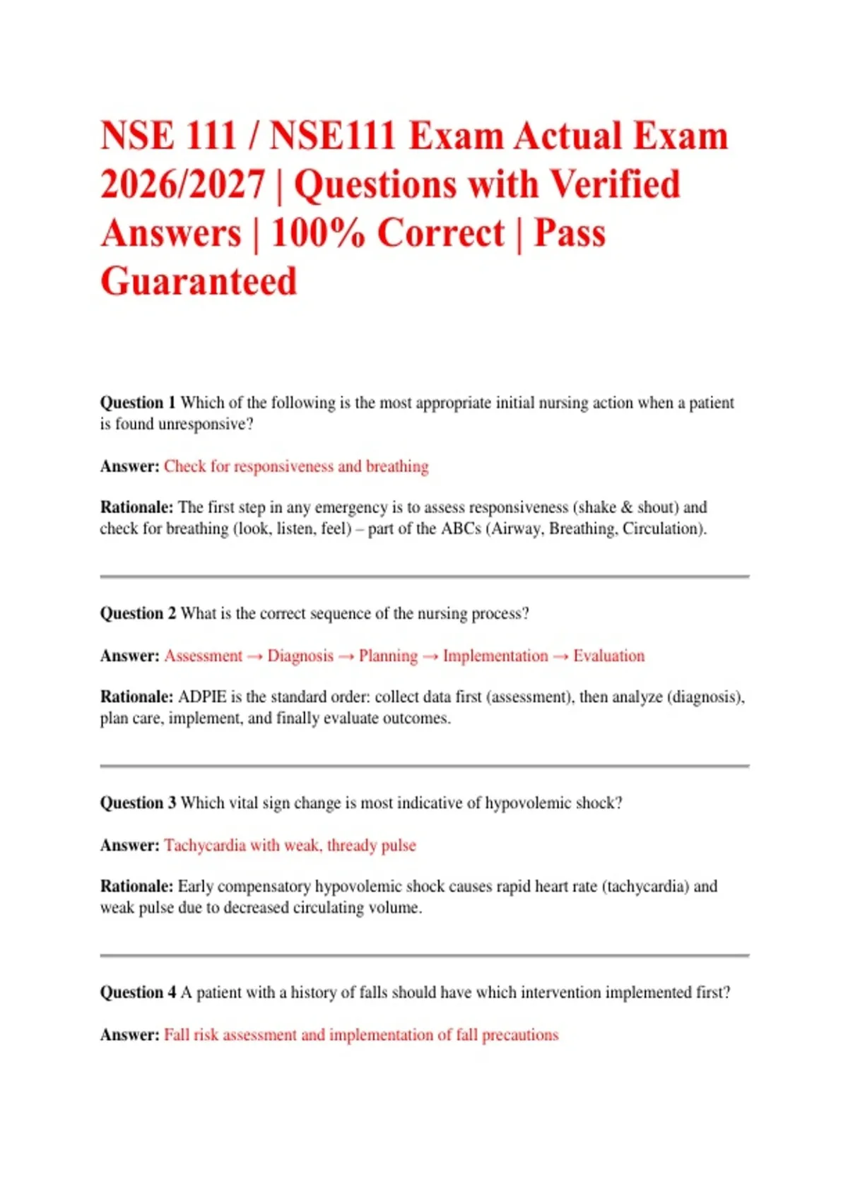NSE 111 / NSE111 Exam Actual Exam 2026/2027 | Questions with Verified ...