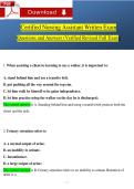 Certified Nursing Assistant Written Exam Questions and Answers Verified Revised Full Exam Comprehensive CNA Test Preparation Covering Written Knowledge Examination Including Patient Care Infection Control Safety Vital Signs ADLs Communication Ethics Legal