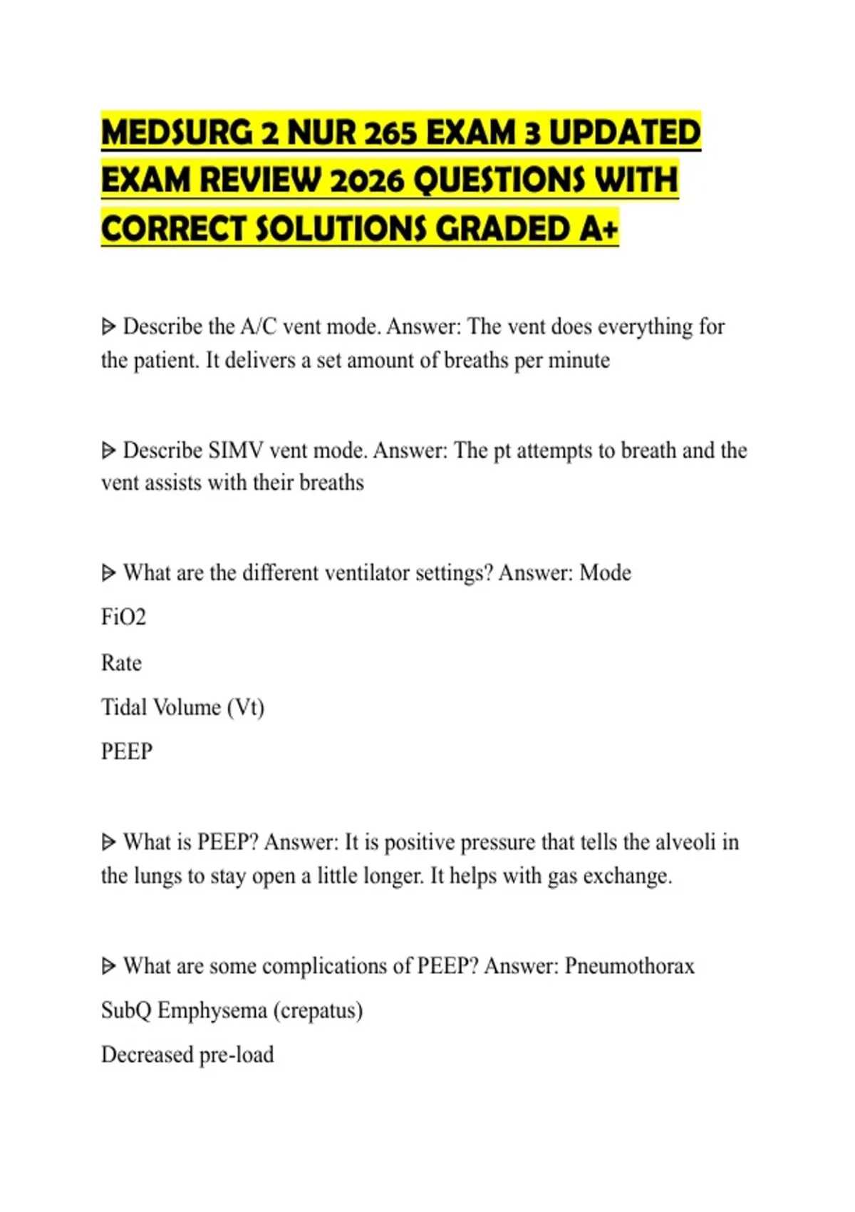 MEDSURG 2 NUR 265 EXAM 3 UPDATED EXAM REVIEW 2026 QUESTIONS WITH ...
