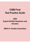 CISM Final Test Practice Guide 2025&sol;2026 with Verified Questions and Answers and A&plus; Grades Guarantee