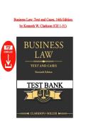 Test Bank &ndash; Business Law&colon; Text and Cases&comma; 16th Edition &vert; Clarkson & Miller &vert; All Chapters 1&ndash;51 &vert; Latest Edition