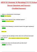 HESI A2 &lpar;Anatomy & Physiology&rpar; V1-V2 Actual 2026 Newest Questions and Answers &lpar;2026 &sol; 2027&rpar; &lpar;Verified Answers&rpar;